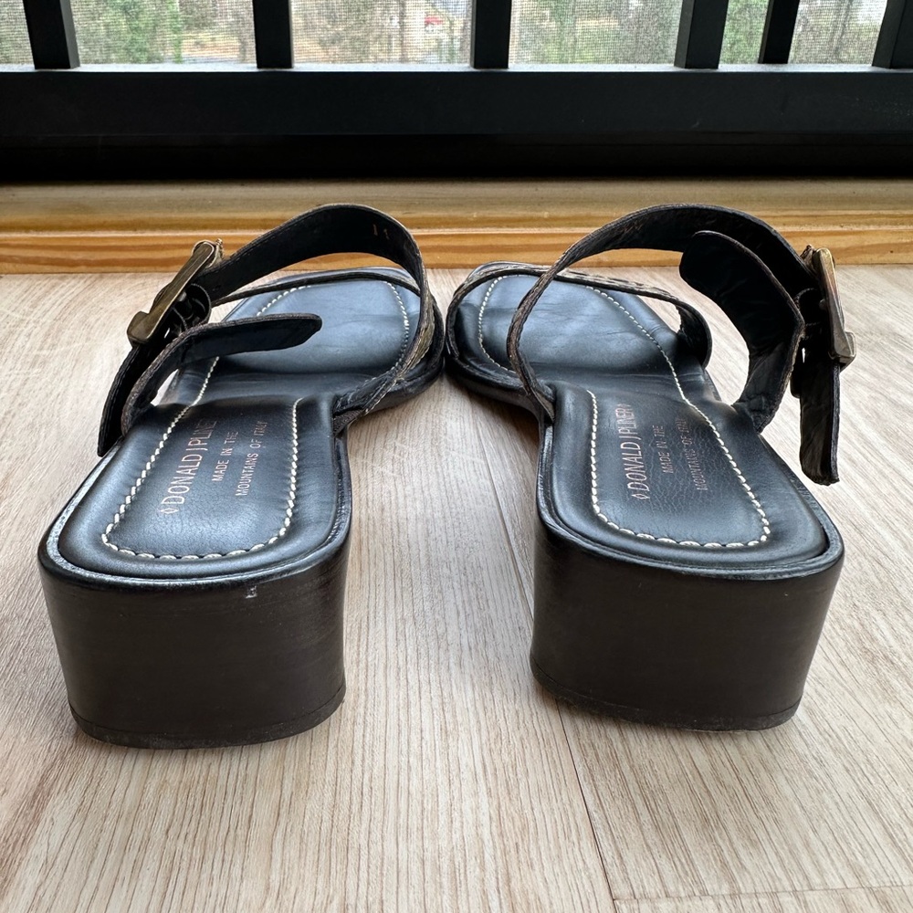 Donald Pliner Ankara Green & Gold Metallic Croc-Print Leather Slide Sandals~9.5M - Picture 6 of 12